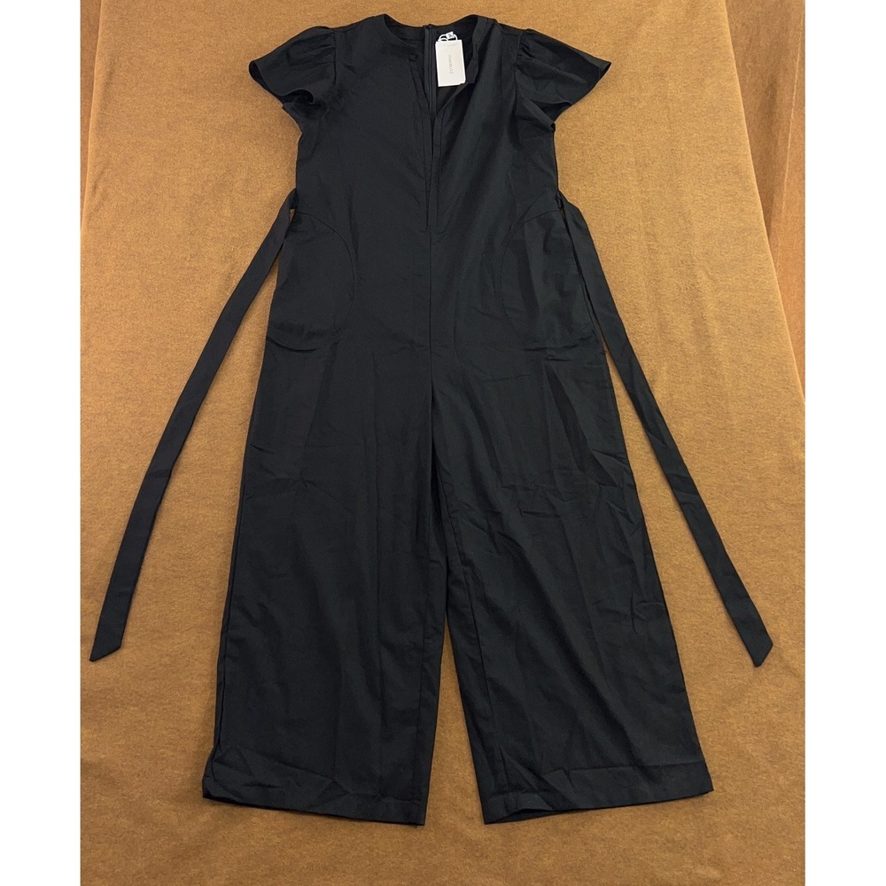 Oshoplive Womens Large Black Belted Short Flutter Sleeve Wide Leg Jumpsuit NWT